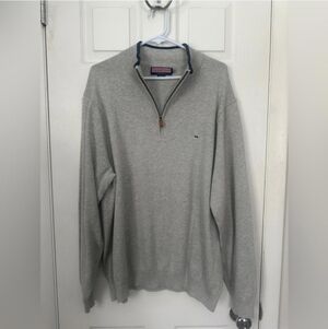 Vineyard Vines Quarter Zip Gray Sweater With Navy Blue Details Men's XXL